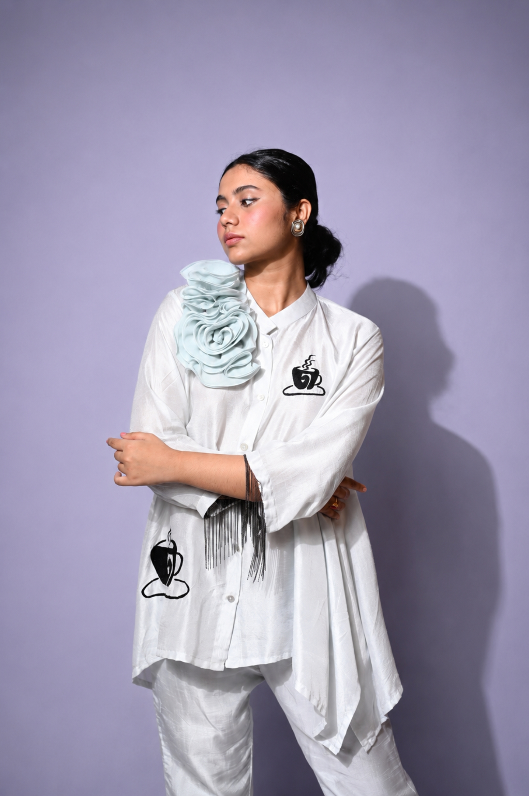 Powder Blue Bemberg Silk Co-Ord Set for Women thumbnail