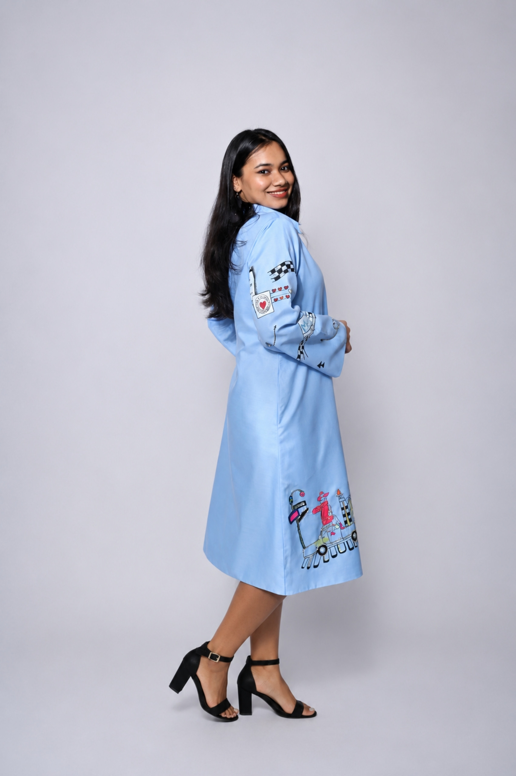 Sky Blue Hand-Painted Embroidered Statement Dress thumbnail
