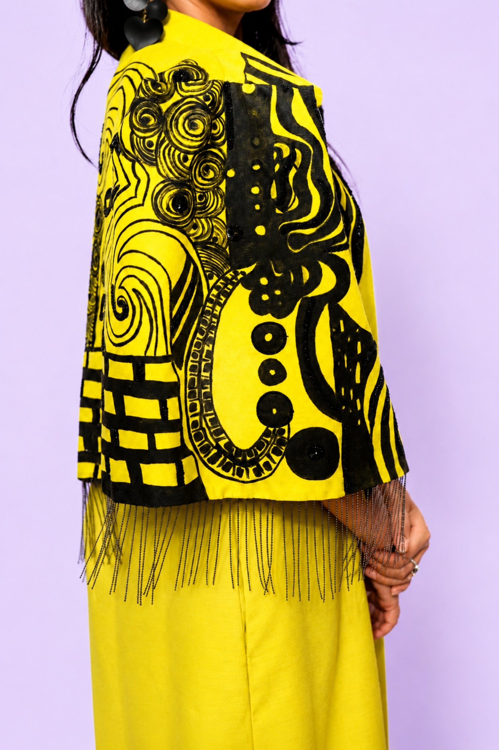 Slime Yellow Hand-Painted/Hand-Embroidery Cape Dress thumbnail