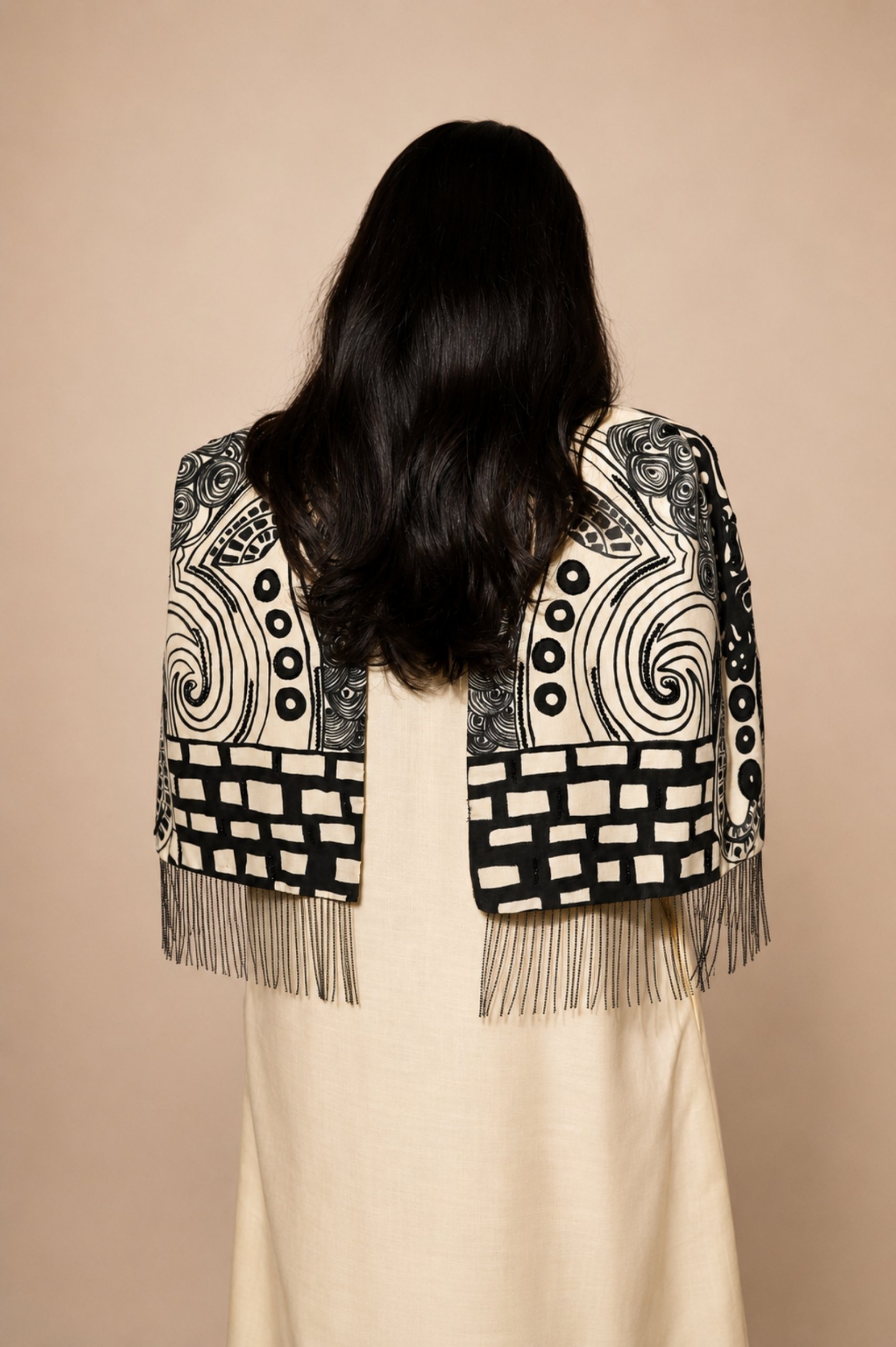 Off White Hand-Painted/Hand-Embroidery Cape Dress thumbnail