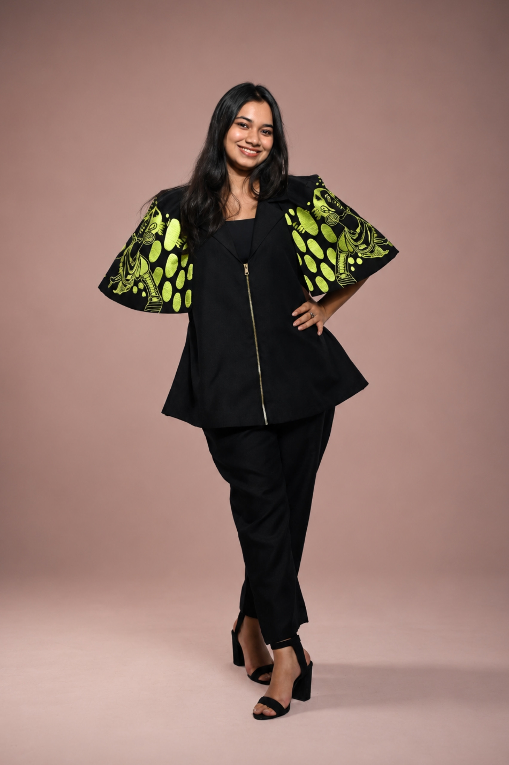 Black & Green Cotton Co-Ord Set (Embroidered Sleeves) thumbnail