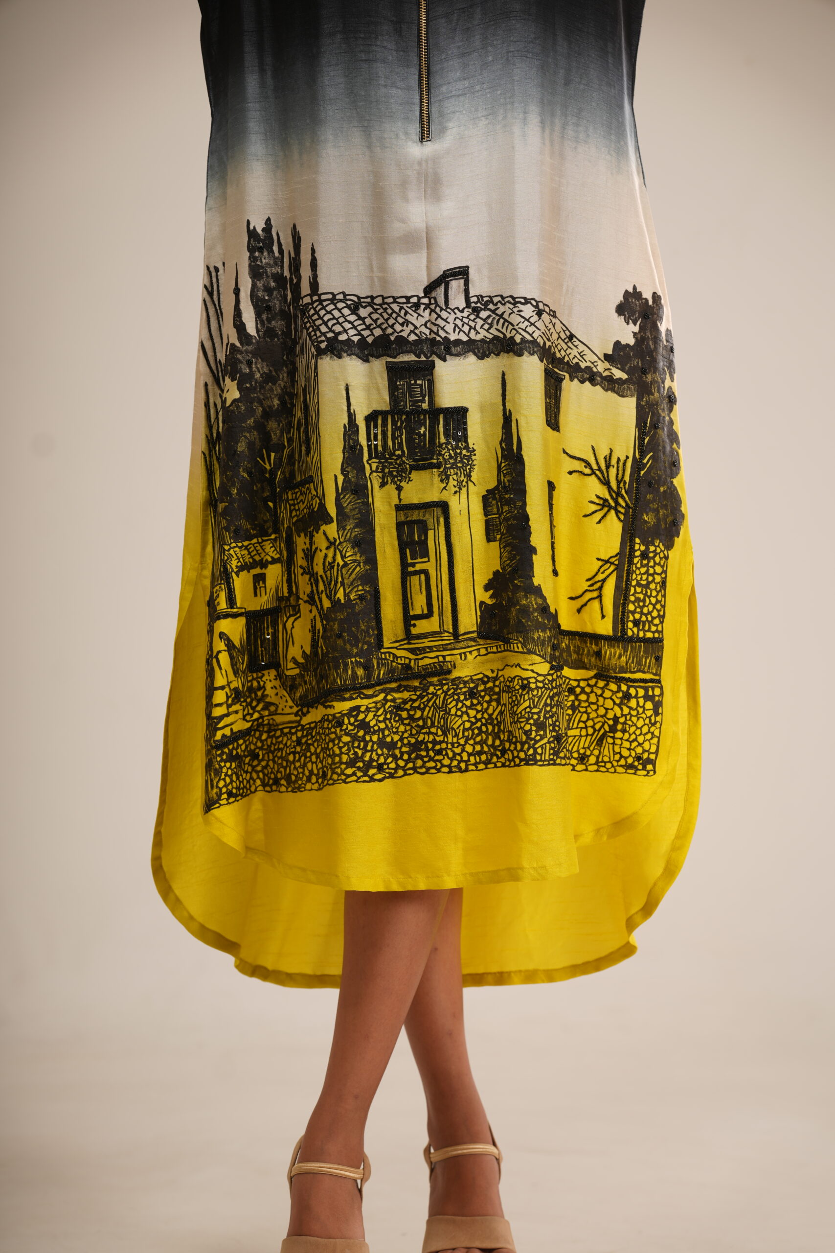 Black & Yellow Ombre Dress (Hand-Painted Art & Hand Embroidery) thumbnail