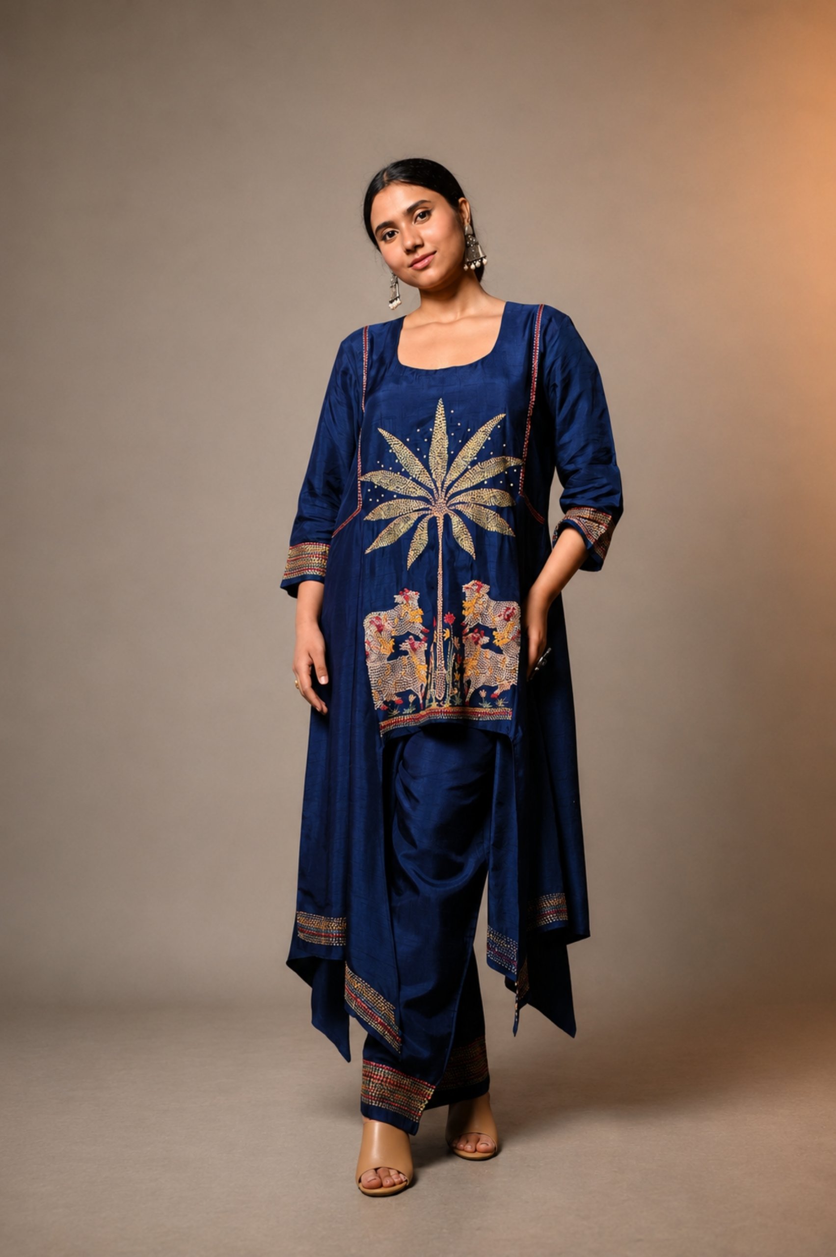 Navy Blue Co-Ord Set with Kantha Pichwai Motif Embroidery thumbnail