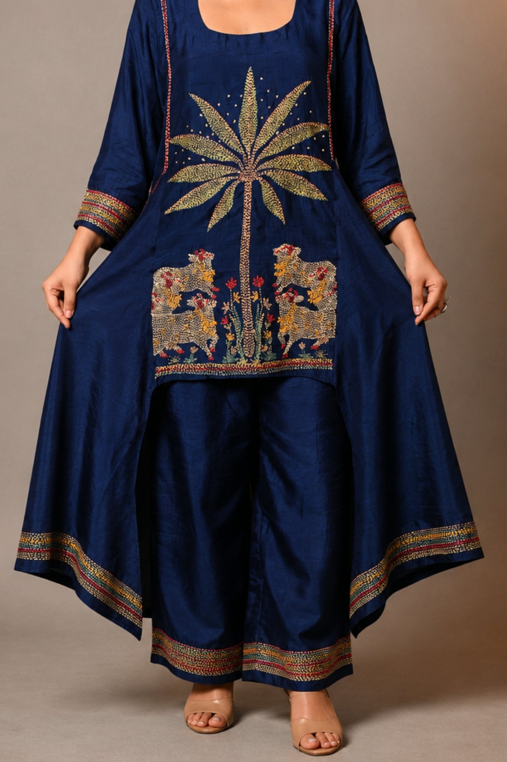 Navy Blue Co-Ord Set with Kantha Pichwai Motif Embroidery thumbnail