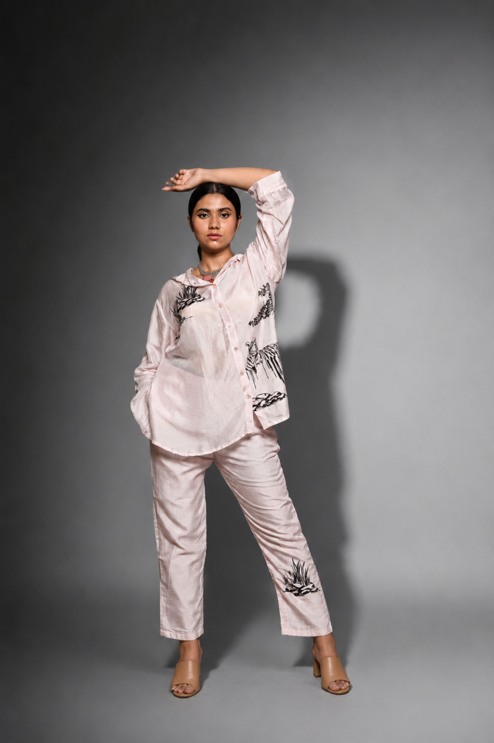 Baby Pink Bemberg Silk Co-Ord Set (Hand-Painted Art) thumbnail