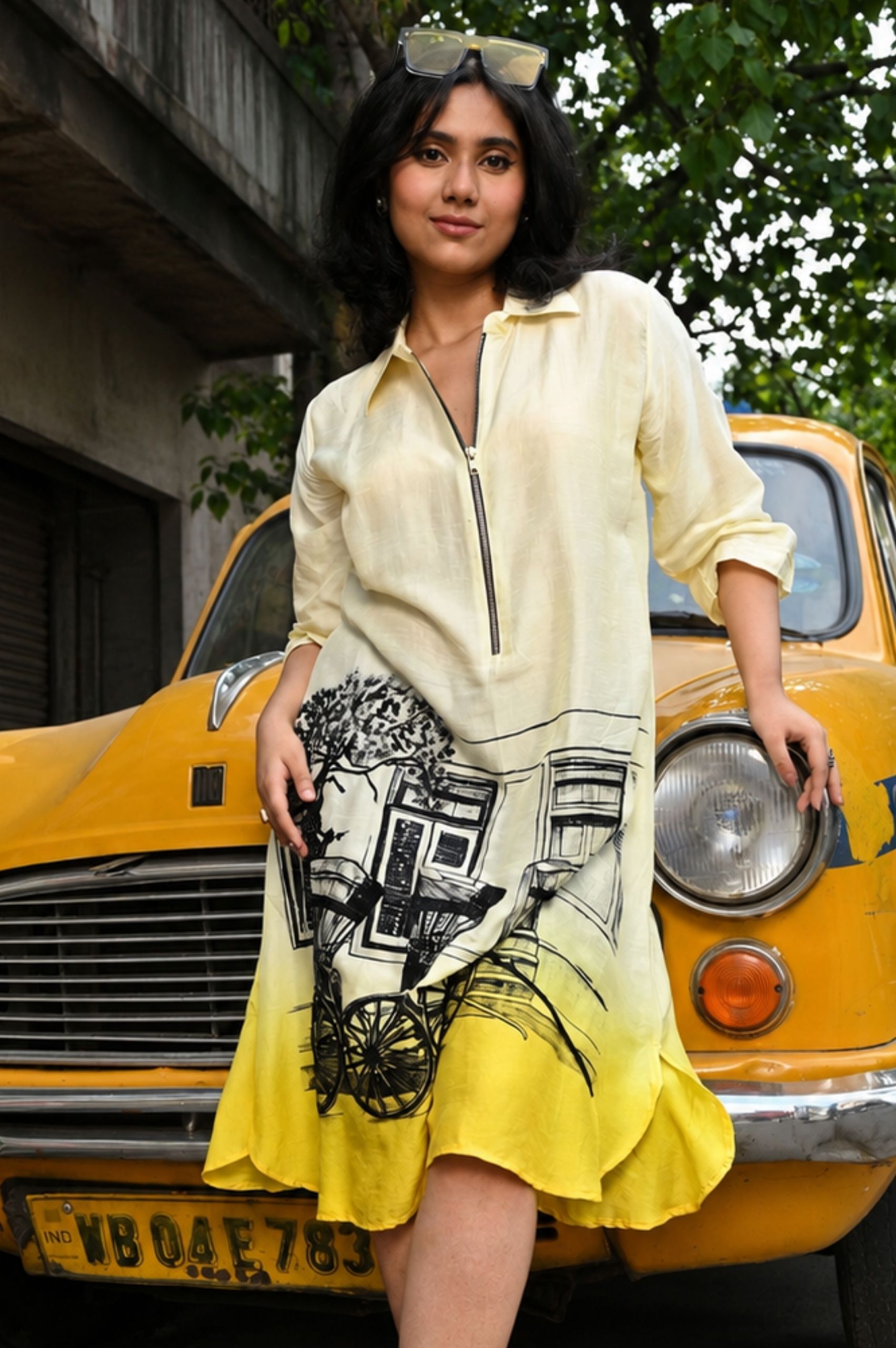 Yellow Ombre Silk Dress (Hand Painted Embroidery) alternate view