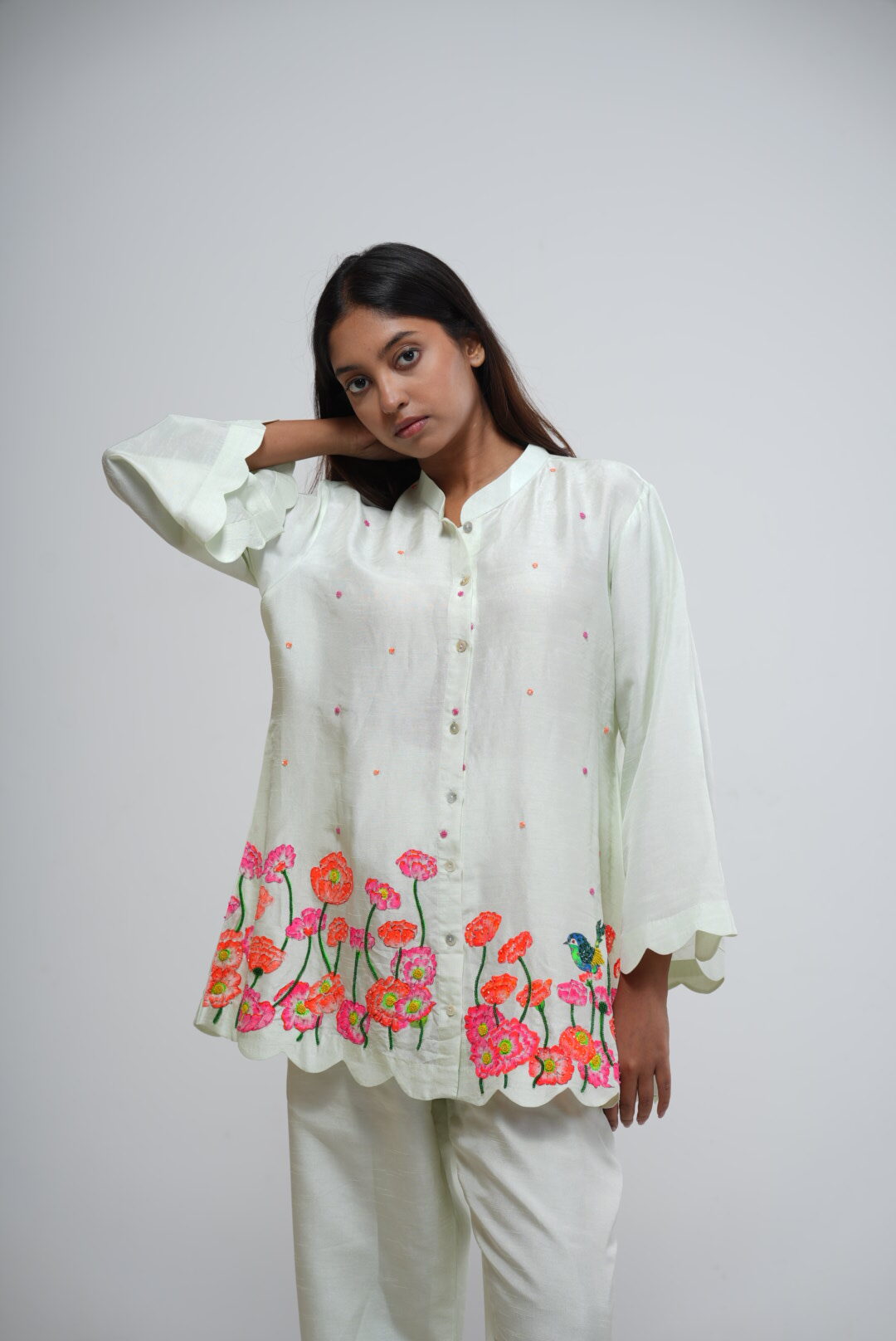 Pastel Green Co-Ord Set with floral embroidery thumbnail
