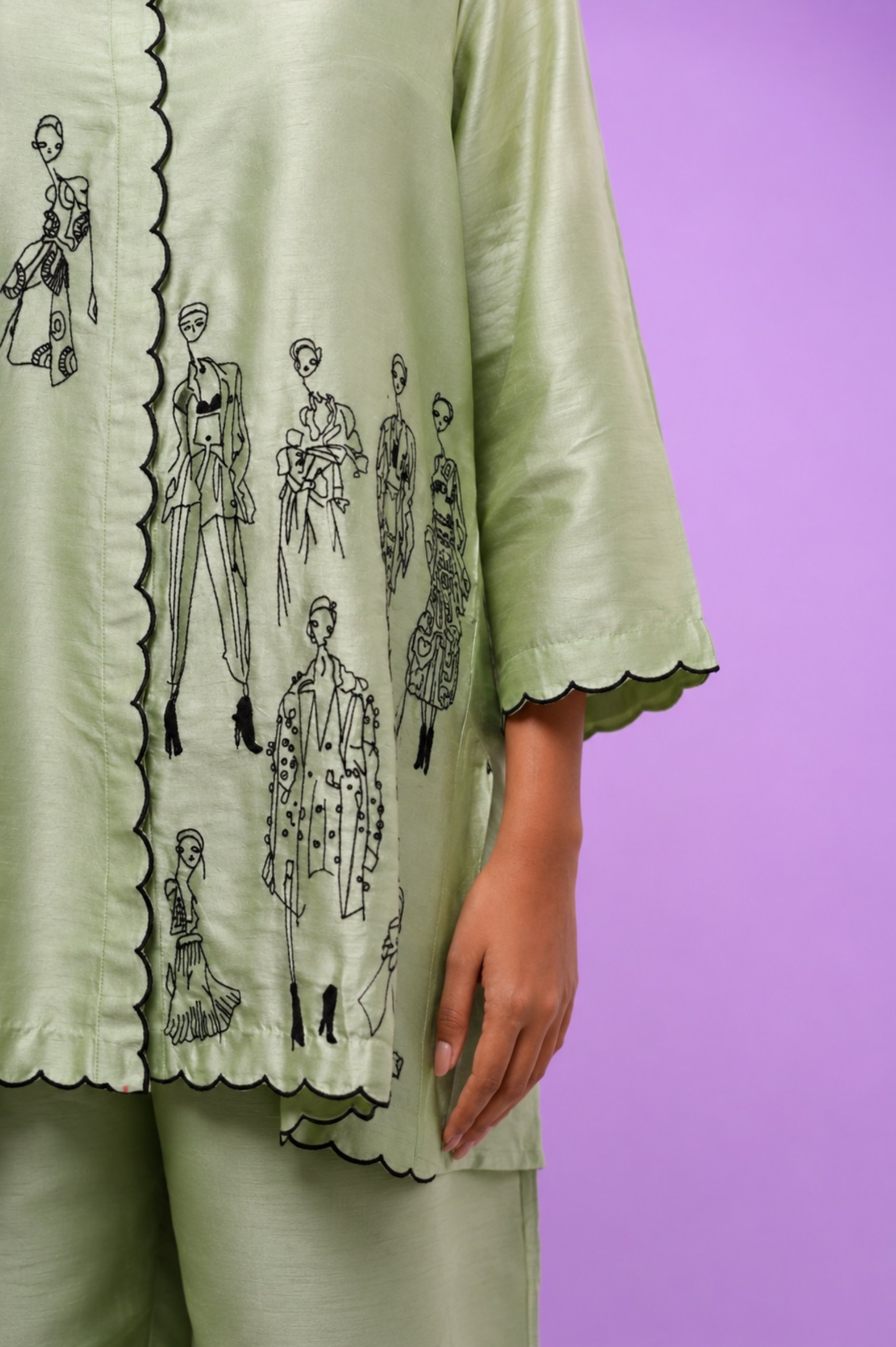 Pista Green Embroidered Co-ord Set thumbnail