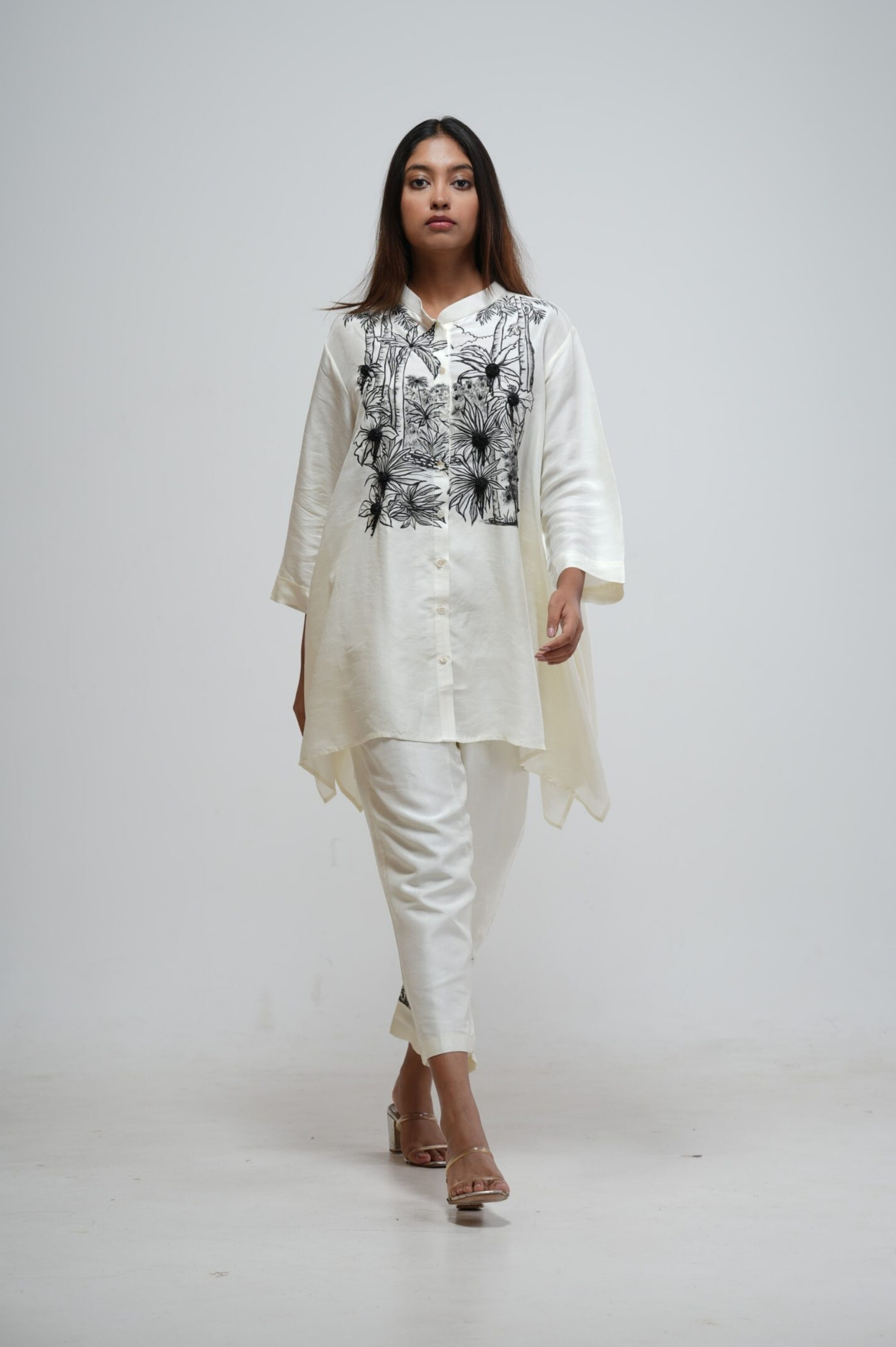 Ivory Hand-Embroidered Kaftan Set thumbnail