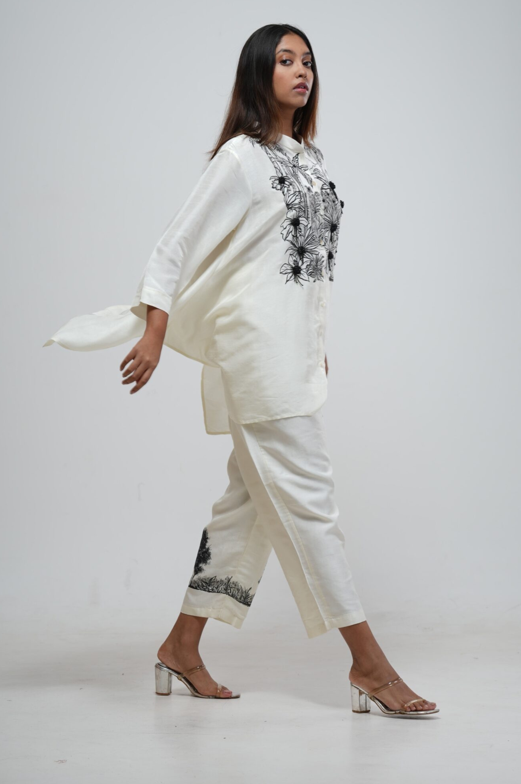 Ivory Hand-Embroidered Kaftan Set