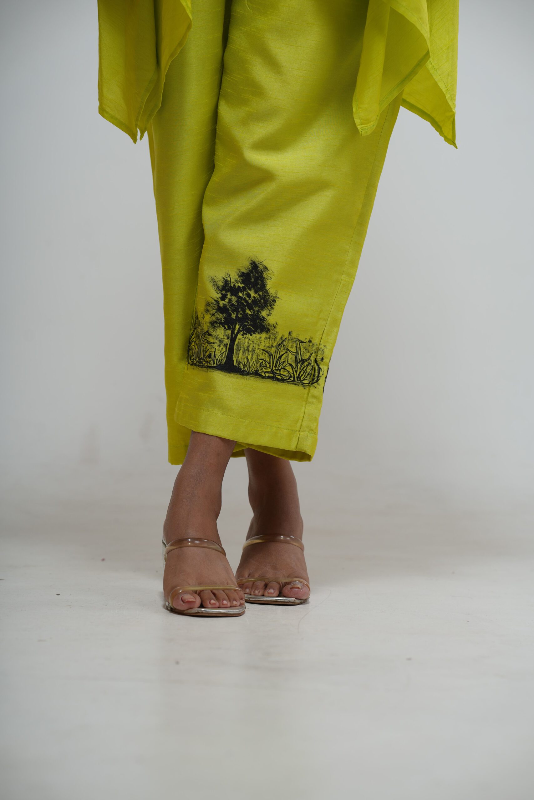 Slime Green Embroidered Asymmetric Kaftan thumbnail