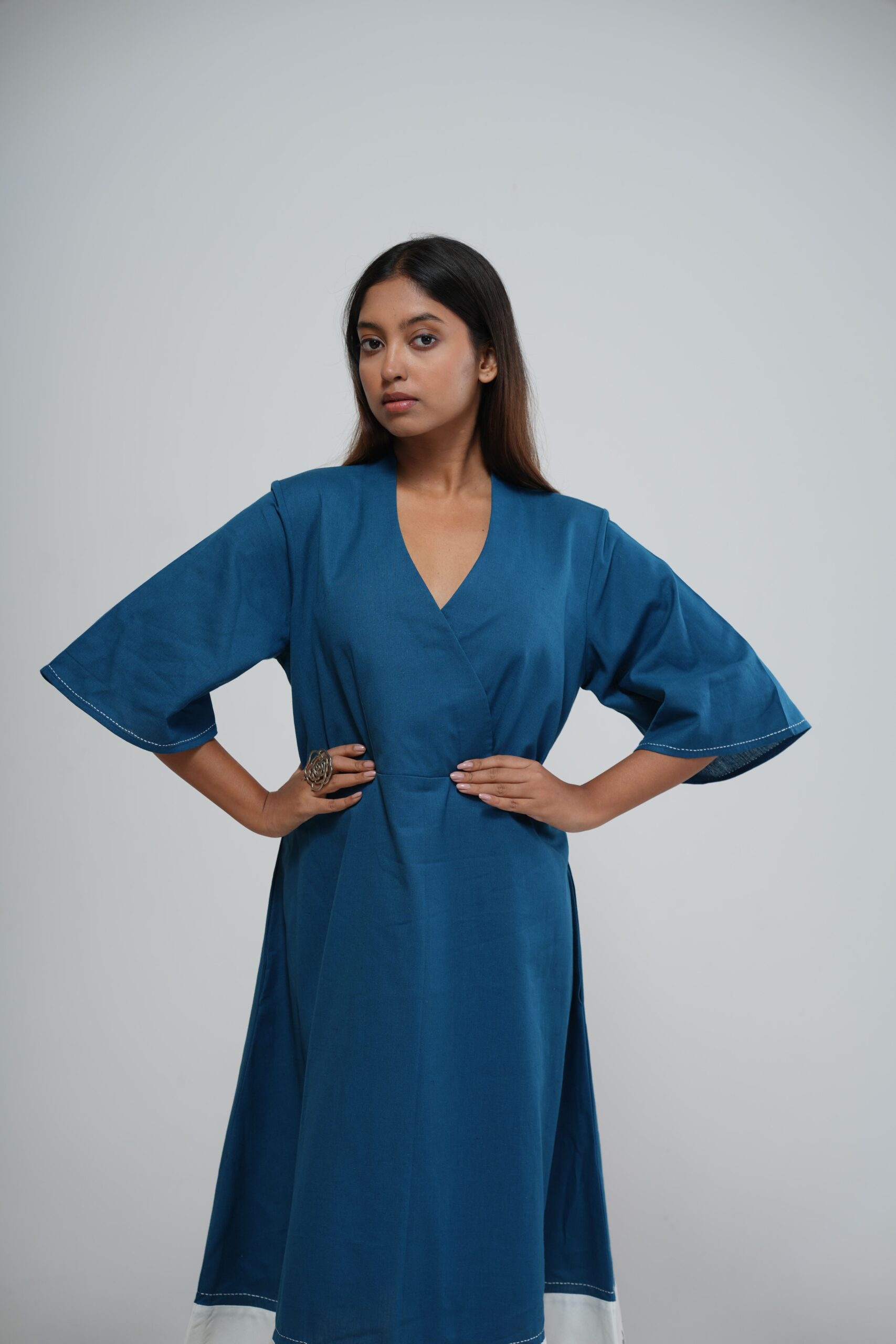 Teal Blue Warli Print Wrap Midi Dress thumbnail