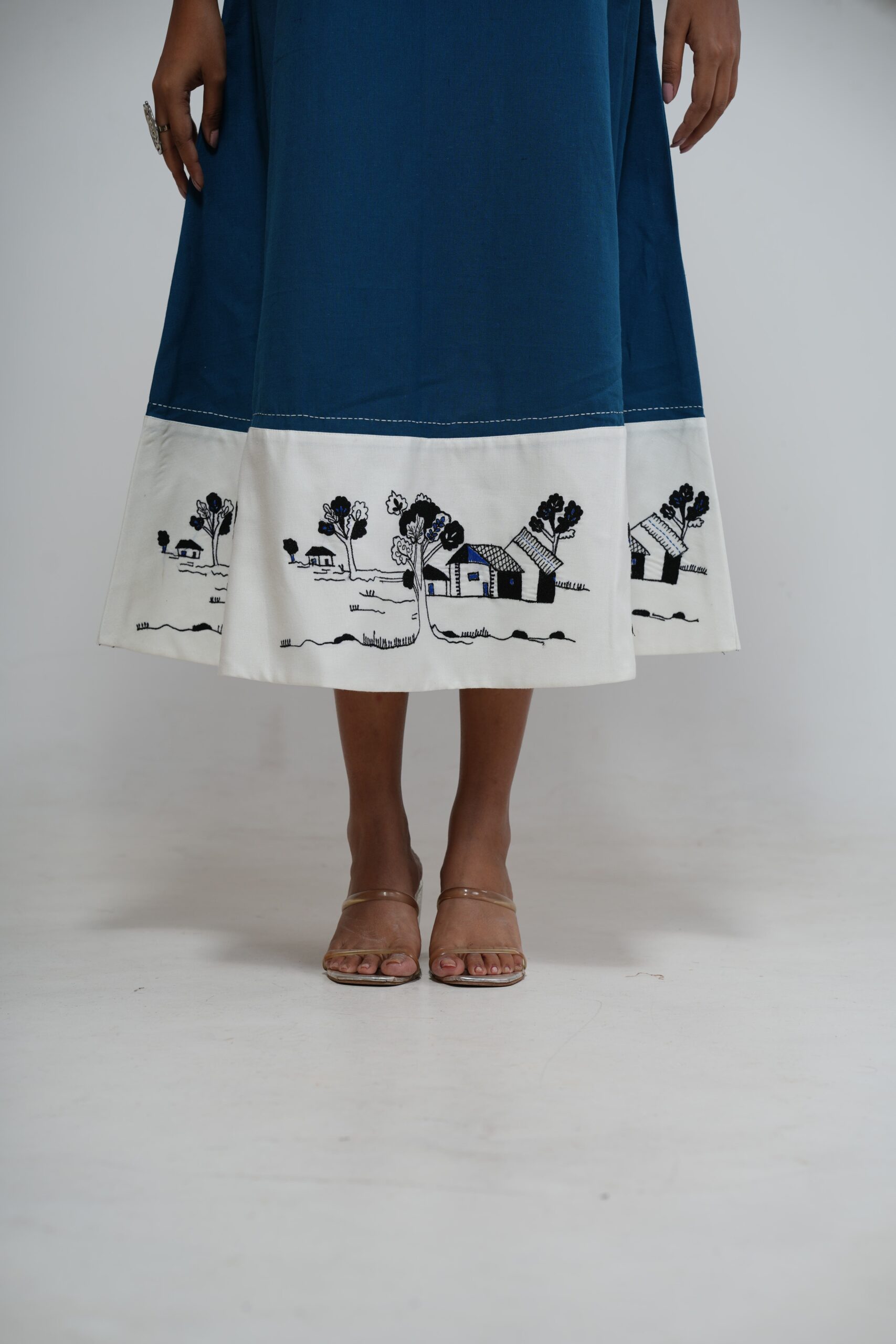 Teal Blue Warli Print Wrap Midi Dress thumbnail