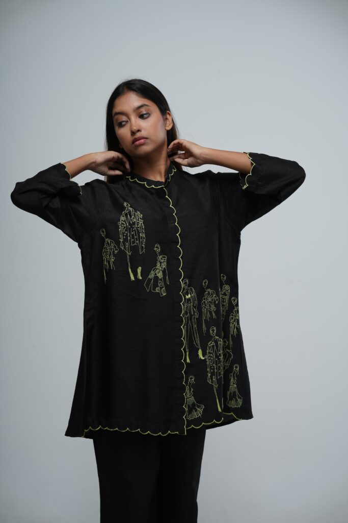 Midnight Black Bemberg Silk Co-ord Set