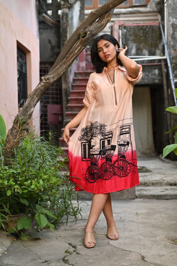 Red Ombre Silk Dress (Hand Painted Embroidery)