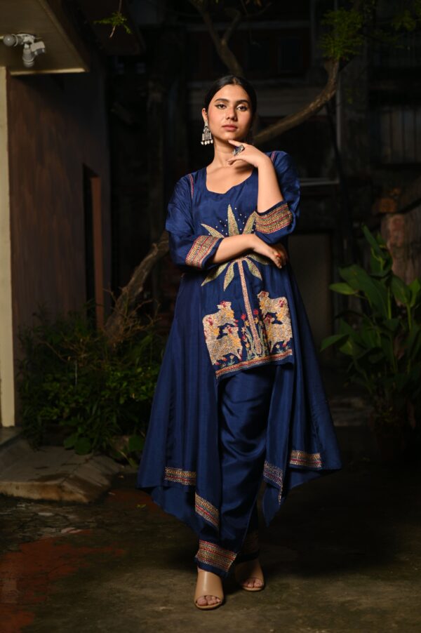 Navy Blue Co-Ord Set with Kantha Pichwai Motif Embroidery